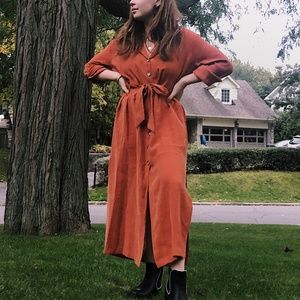 Orange Zara Button Down Tie Dress - Size SMALL